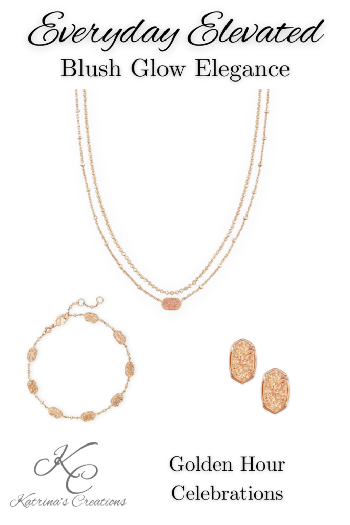 Rose gold druzy jewelry set for women with layered pendant necklace, matching bracelet, and stud earrings styled for feminine everyday elegance.