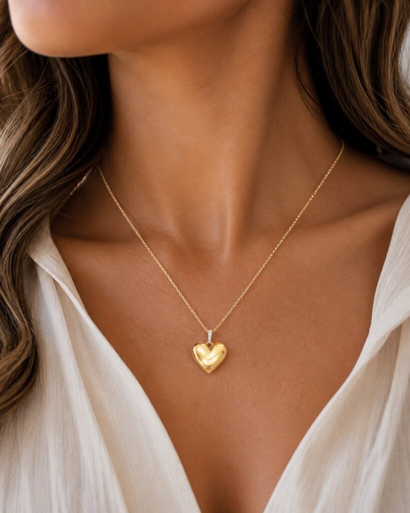 Gold heart jewelry necklace